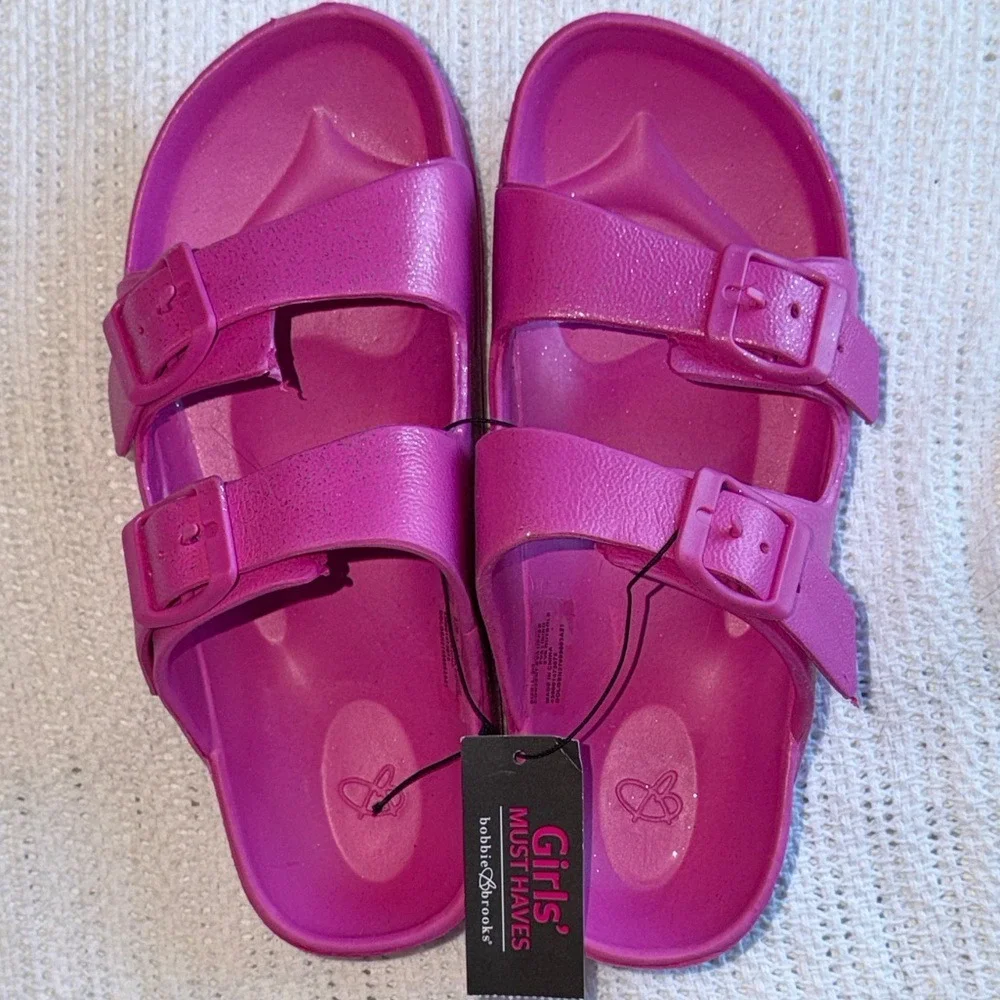 Bobbie Brooks Girls Pink EVA Double Buckle Slide Sandals Size L 2/3 New